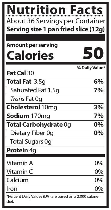 Nutrition Facts - Hahn's Hickory Smoked Dry Rubbed Bacon