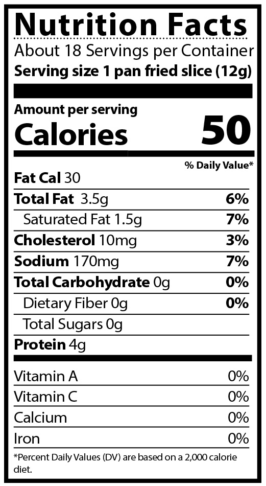 Nutrition Facts - Hahn's Hickory Smoked Dry Rubbed Bacon