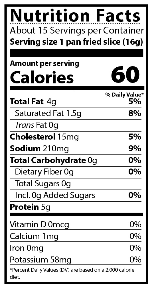 Nutrition Facts - Hahn's Natural Hardwood Smoked Bacon